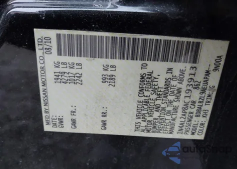 2010 Nissan Altima 2.5 S from USA, damaged, VIN 1N4AL2AP8AC193913